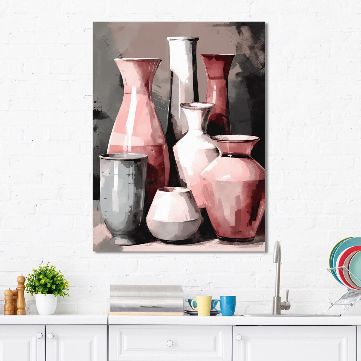 Designart "Pink And White Earthen Elegant Vase" Boho Pottery Wall Decor