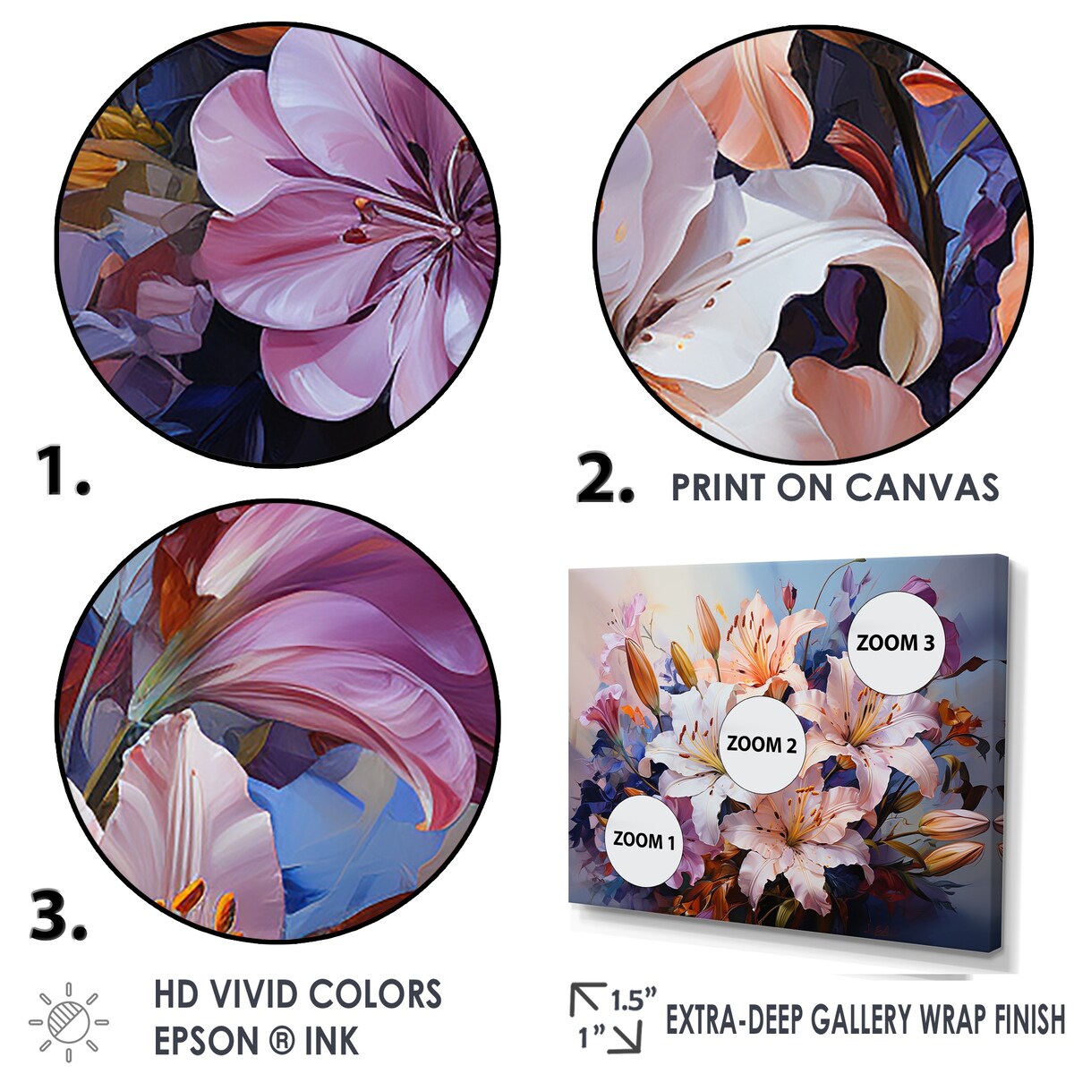 Designart "Pink And White Lilies Country Charm " Flowers Wall Art