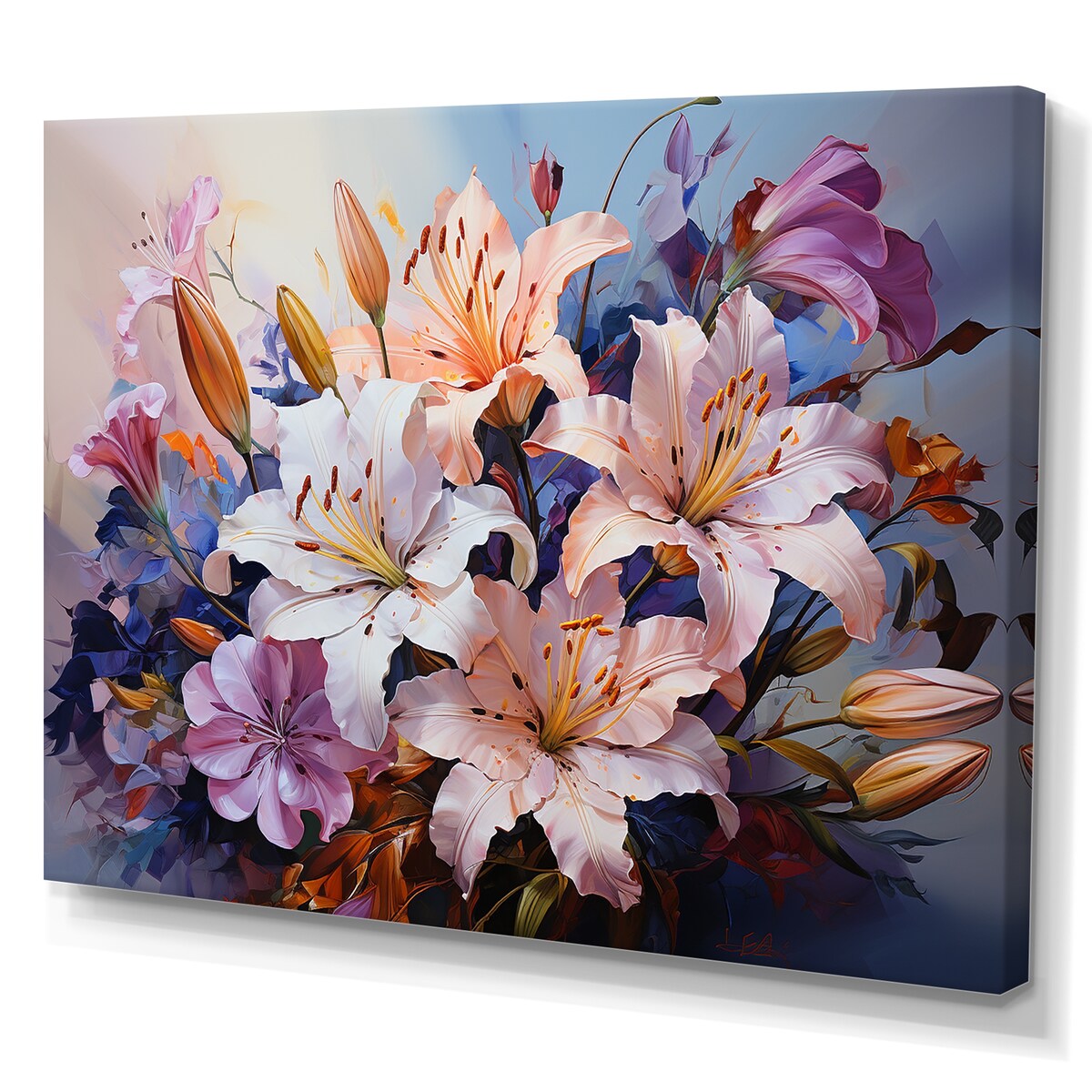 Designart "Pink And White Lilies Country Charm " Flowers Wall Art