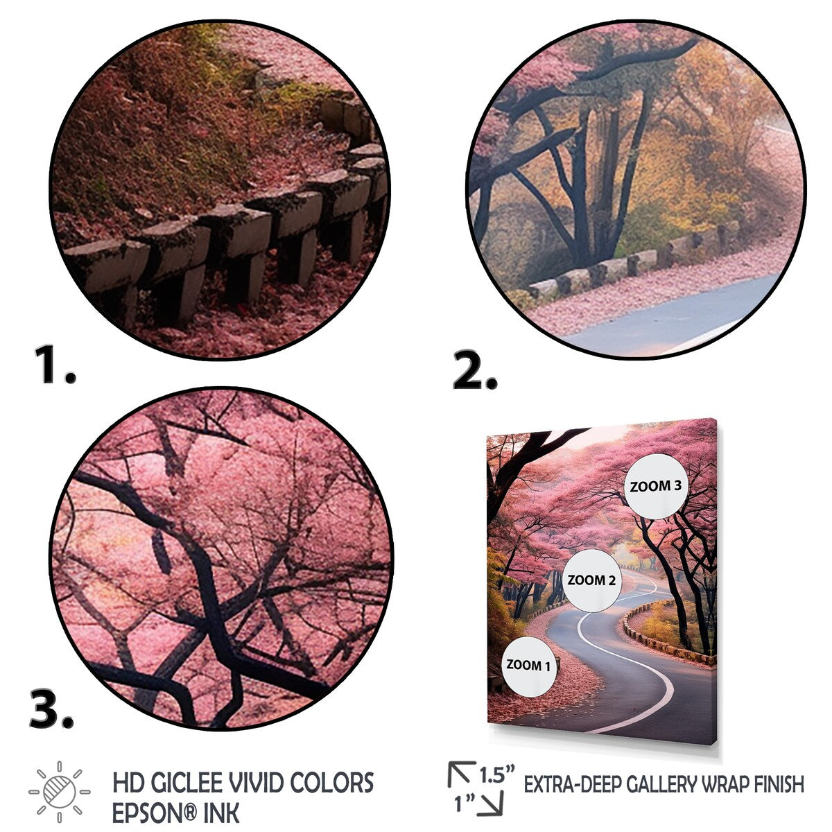 Designart "Pink Blooming Road Into The Forest II" Road Pink Wall Decor - Modern Living Room Framed Canvas Art
