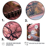 Designart "Pink Blooming Road Into The Forest II" Road Pink Wall Decor - Modern Living Room Framed Canvas Art
