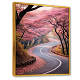 Designart "Pink Blooming Road Into The Forest II" Road Pink Wall Decor - Modern Living Room Framed Canvas Art