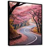 Designart "Pink Blooming Road Into The Forest II" Road Pink Wall Decor - Modern Living Room Framed Canvas Art