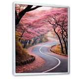 Designart "Pink Blooming Road Into The Forest II" Road Pink Wall Decor - Modern Living Room Framed Canvas Art