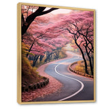 Designart "Pink Blooming Road Into The Forest II" Road Pink Wall Decor - Modern Living Room Framed Canvas Art