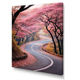 Designart "Pink Blooming Road Into The Forest II" Road Wall Art Print Pink - Modern Wall Art Décor For Bedroom