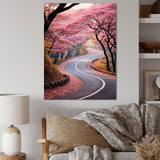 Designart "Pink Blooming Road Into The Forest II" Road Wall Art Print Pink - Modern Wall Art Décor For Bedroom