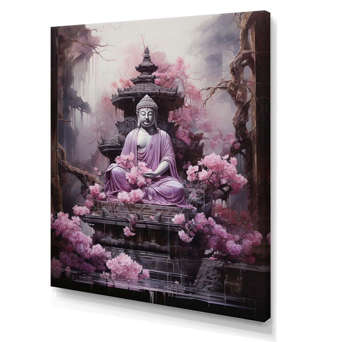 Designart "Pink Buddhism Buddhist Chanting" Buddhism Canvas Art Print