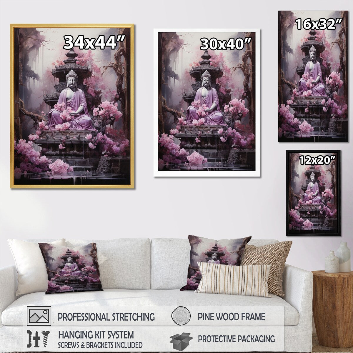 Designart "Pink Buddhism Buddhist Chanting" Buddhism Canvas Art Print