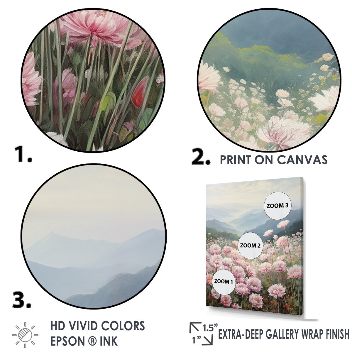 Designart "Pink Chrysanthemums On Hill" Flowers Wall Art