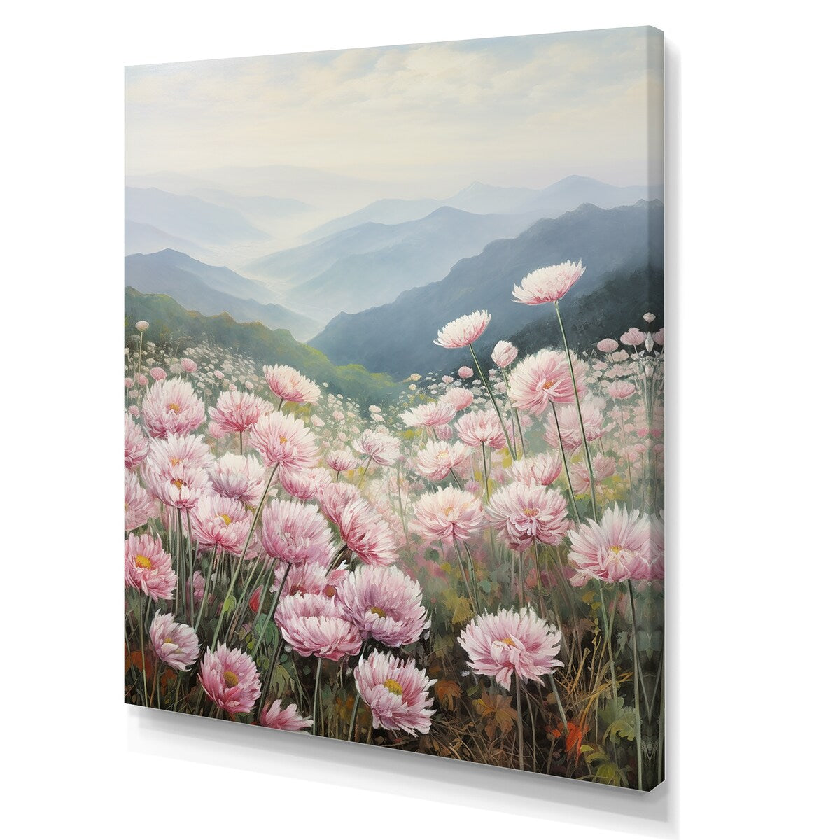 Designart "Pink Chrysanthemums On Hill" Flowers Wall Art
