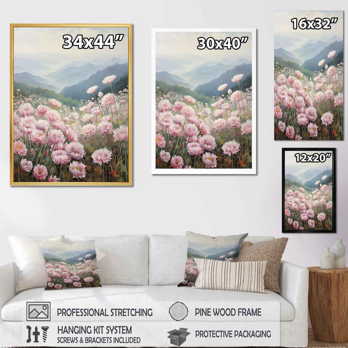 Designart "Pink Chrysanthemums On Hill" Flowers Wall Art