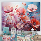 Designart "Pink Crimson Flower Meadow Field IX" Flower Wall Art