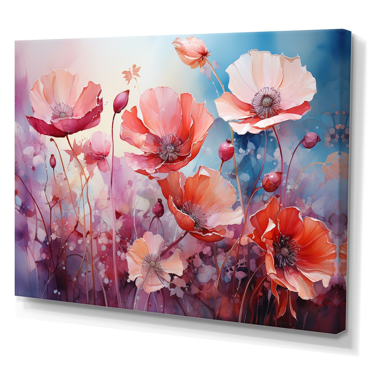 Designart "Pink Crimson Flower Meadow Field IX" Flower Wall Art