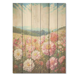Designart "Pink Dahlia On Hill I" Flowers Wood Wall Decor - Traditional Pink Wood Panel On Natural Pine Wood