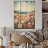 Designart "Pink Dahlia On Hill I" Flowers Wood Wall Decor - Traditional Pink Wood Panel On Natural Pine Wood