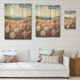 Designart "Pink Dahlia On Hill I" Flowers Wood Wall Decor - Traditional Pink Wood Panel On Natural Pine Wood