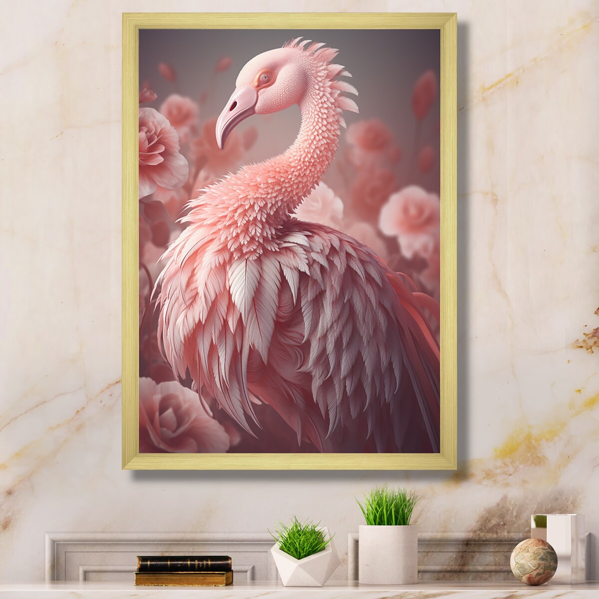 Designart "Pink Flamino Photography Iv" Animals Flamingo Framed Wall Decor
