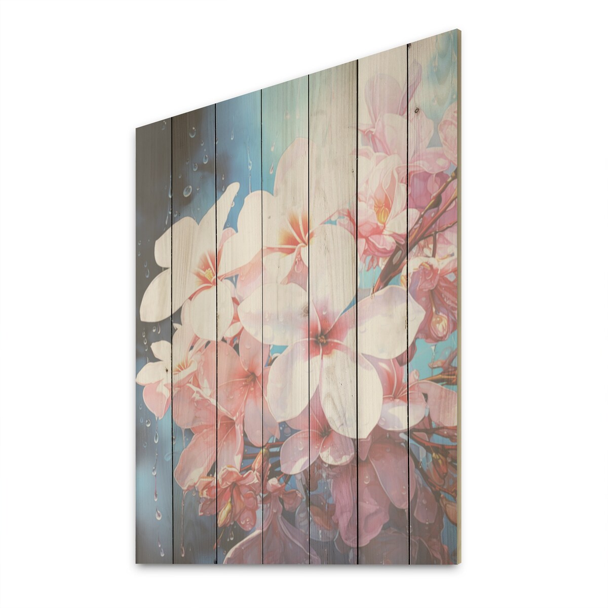 Designart "Pink Fragrant Plumeria Serenade" Plumeria Wood Wall Decor Traditional Pink Wood Panel On Natural Pine Wood