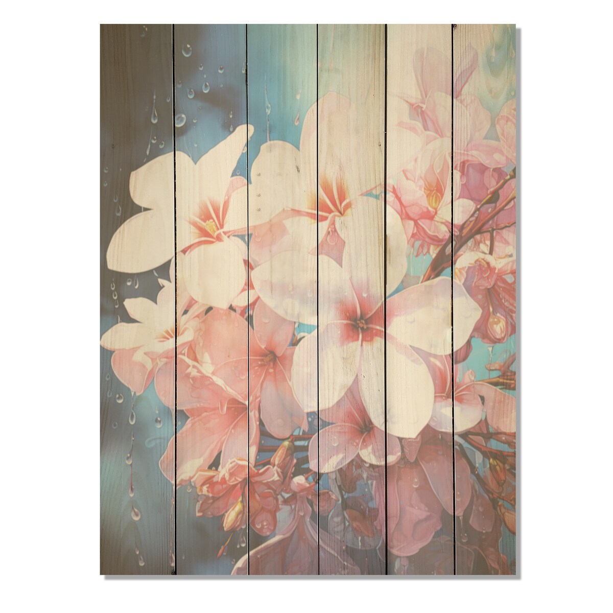 Designart "Pink Fragrant Plumeria Serenade" Plumeria Wood Wall Decor Traditional Pink Wood Panel On Natural Pine Wood