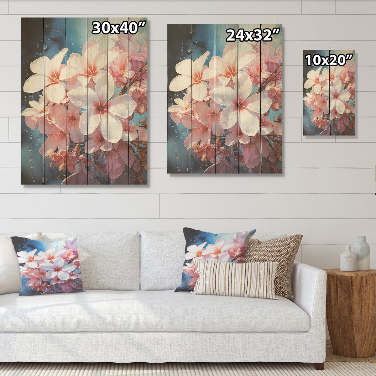 Designart "Pink Fragrant Plumeria Serenade" Plumeria Wood Wall Decor Traditional Pink Wood Panel On Natural Pine Wood