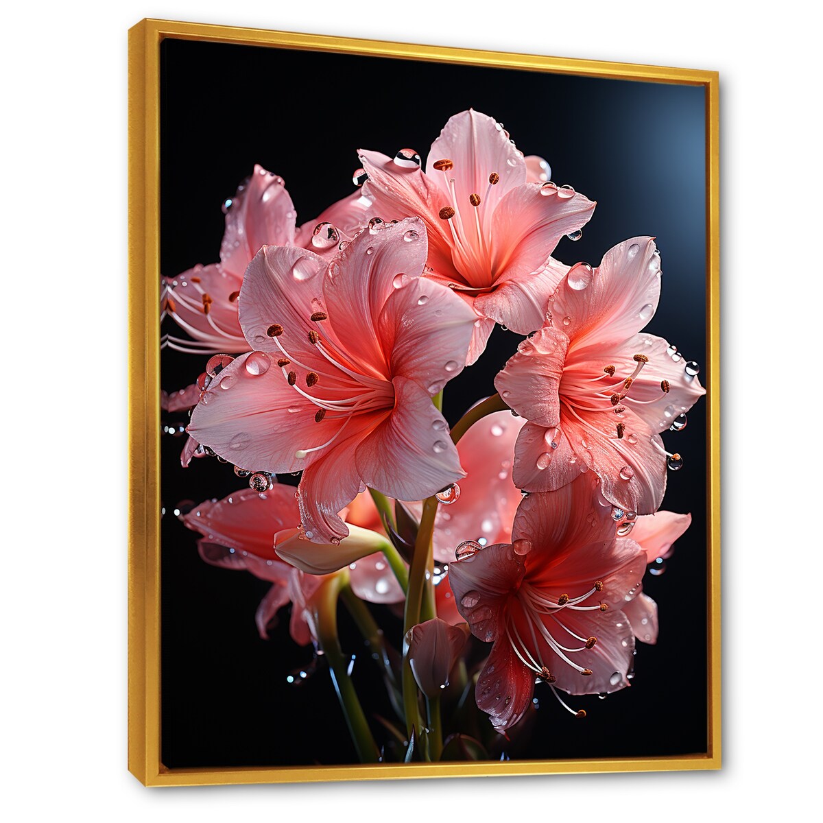 Designart "Pink Lily Flower Elegance IV" Lily Pink Wall Decor - Modern Living Room Framed Canvas Art