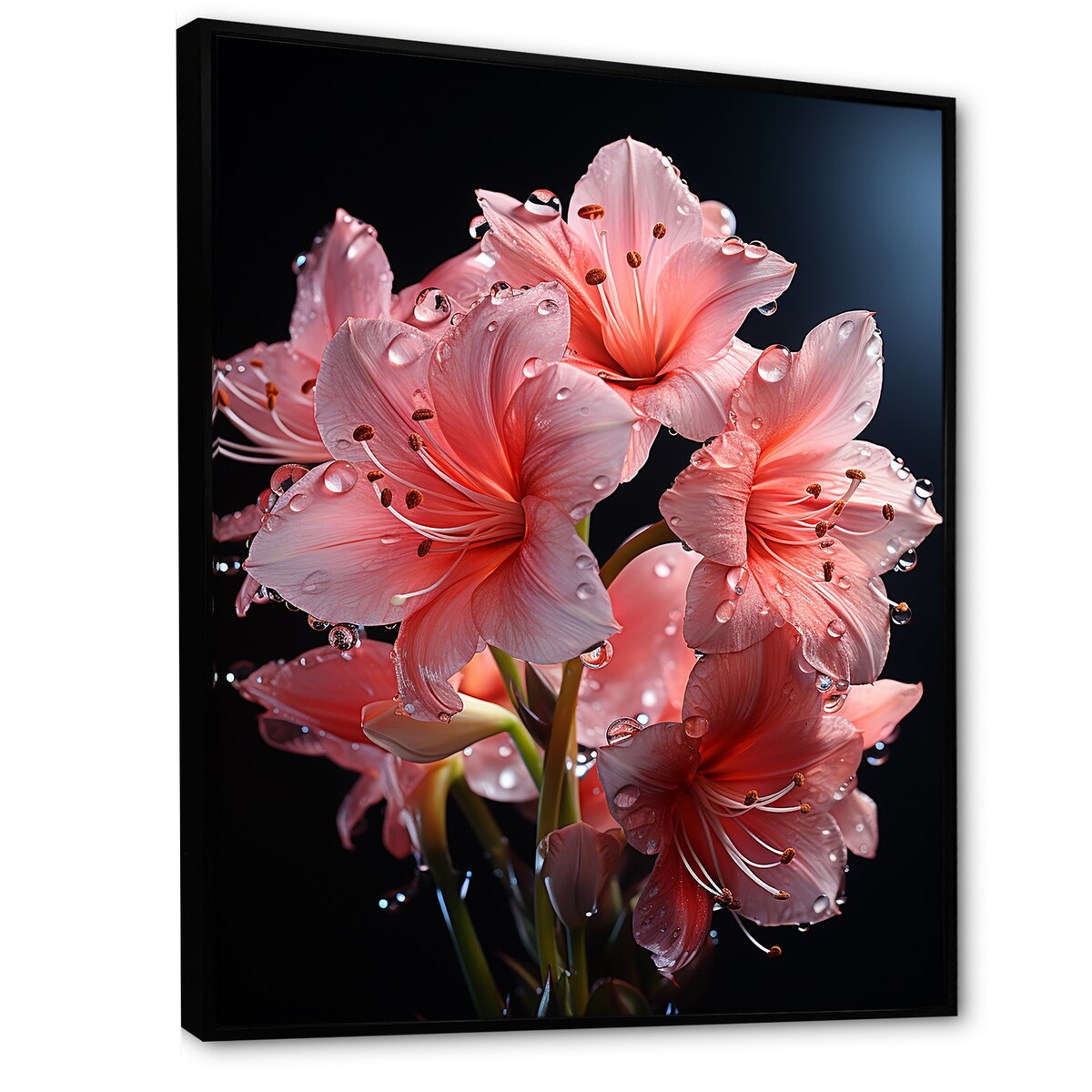 Designart "Pink Lily Flower Elegance IV" Lily Pink Wall Decor - Modern Living Room Framed Canvas Art