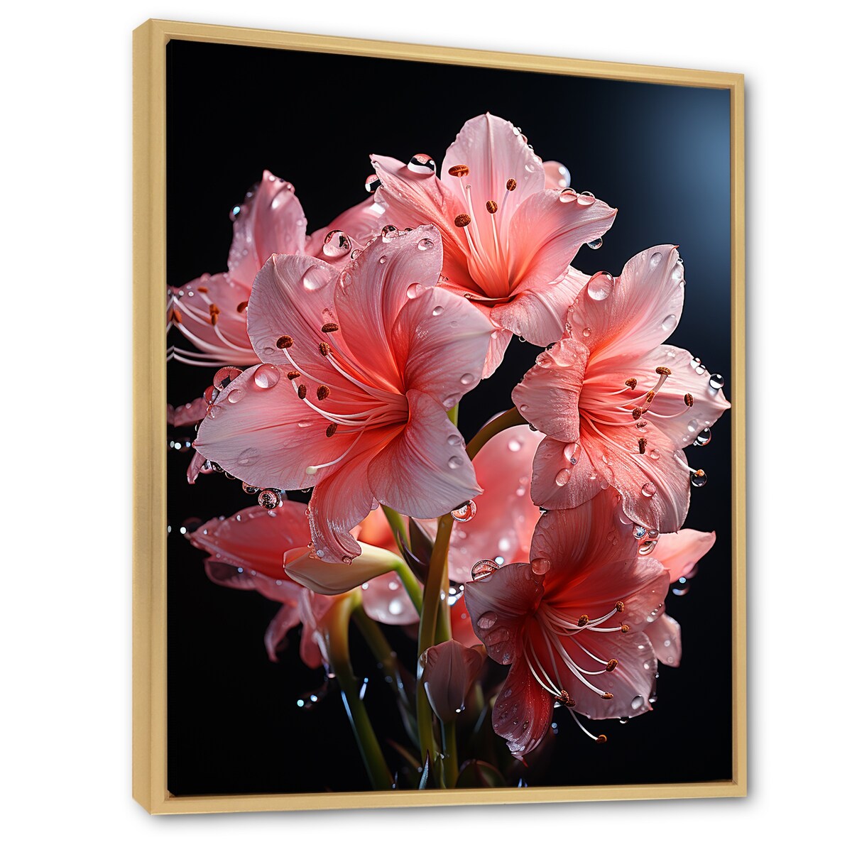 Designart "Pink Lily Flower Elegance IV" Lily Pink Wall Decor - Modern Living Room Framed Canvas Art