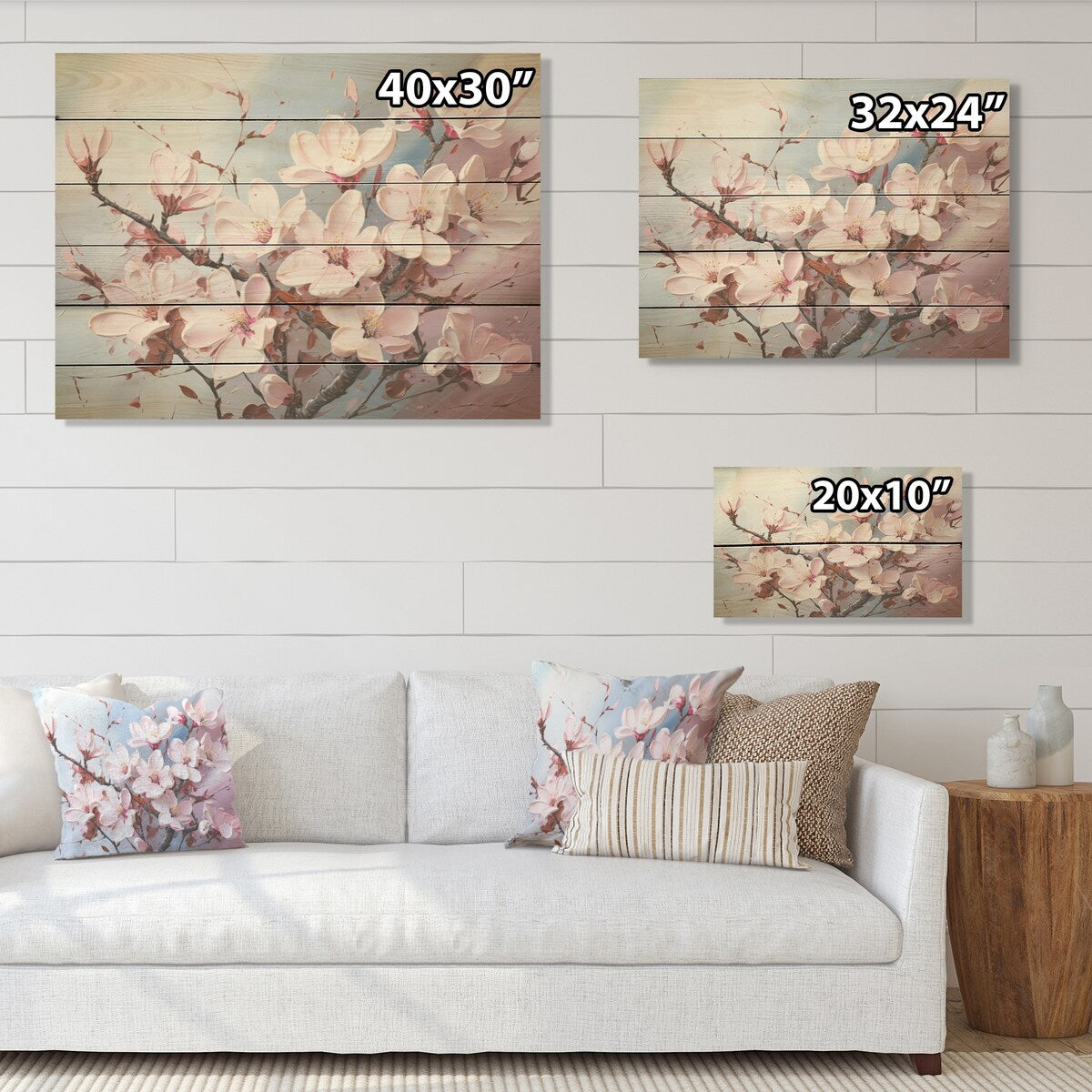Designart "Pink Magnolias Liquid Art" Flower Field Wood Wall Decor - Traditional Pink Wood Panel On Natural Pine Wood