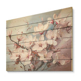 Designart "Pink Magnolias Liquid Art" Flower Field Wood Wall Decor - Traditional Pink Wood Panel On Natural Pine Wood