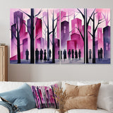 Designart "Pink Melodic Spirit City" African American Art Extra Large Canvas Set Of 4 - Oversized Global Wall Art Decor