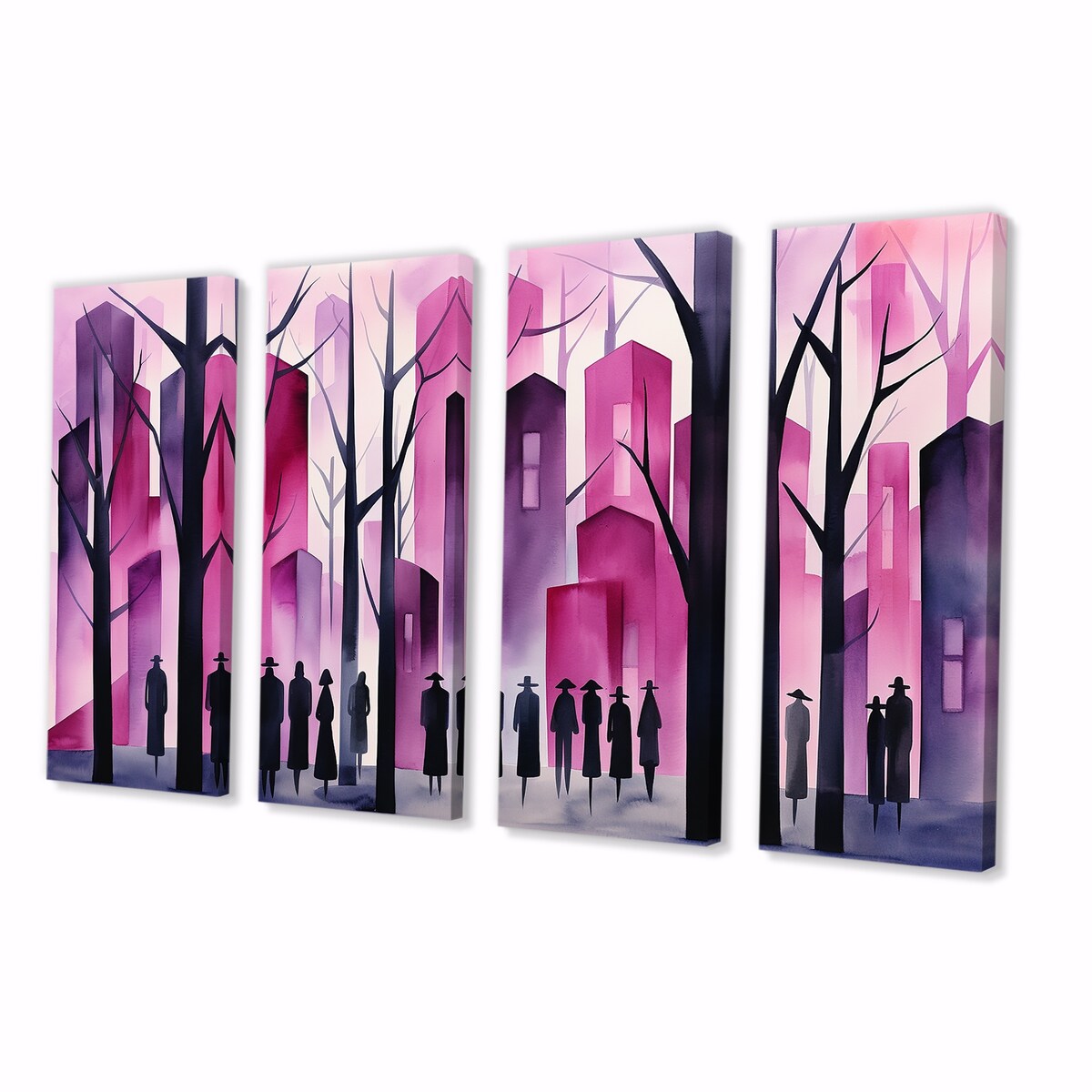 Designart "Pink Melodic Spirit City" African American Art Extra Large Canvas Set Of 4 - Oversized Global Wall Art Decor