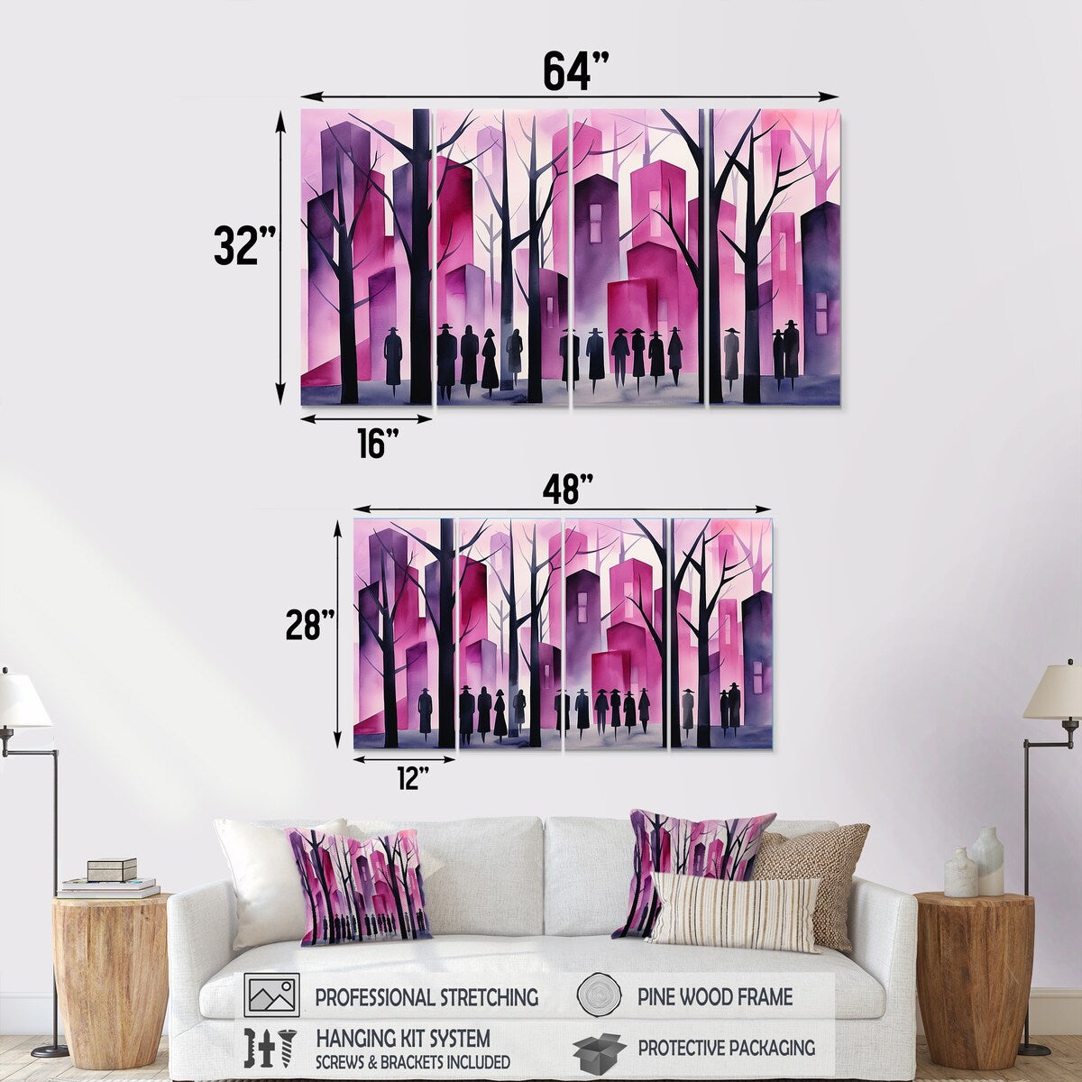 Designart "Pink Melodic Spirit City" African American Art Extra Large Canvas Set Of 4 - Oversized Global Wall Art Decor