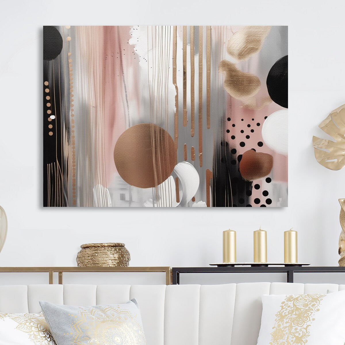 Designart "Pink Rosegold Captivating Circle I" Modern Shapes Transitional Metal Wall Art