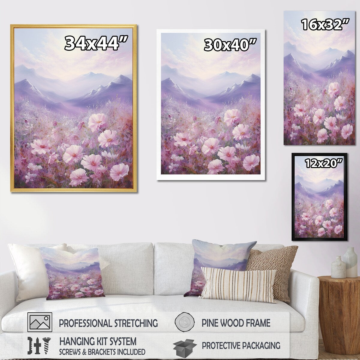 Designart "Pink Roses Field In Mountain II" Roses Wall Art