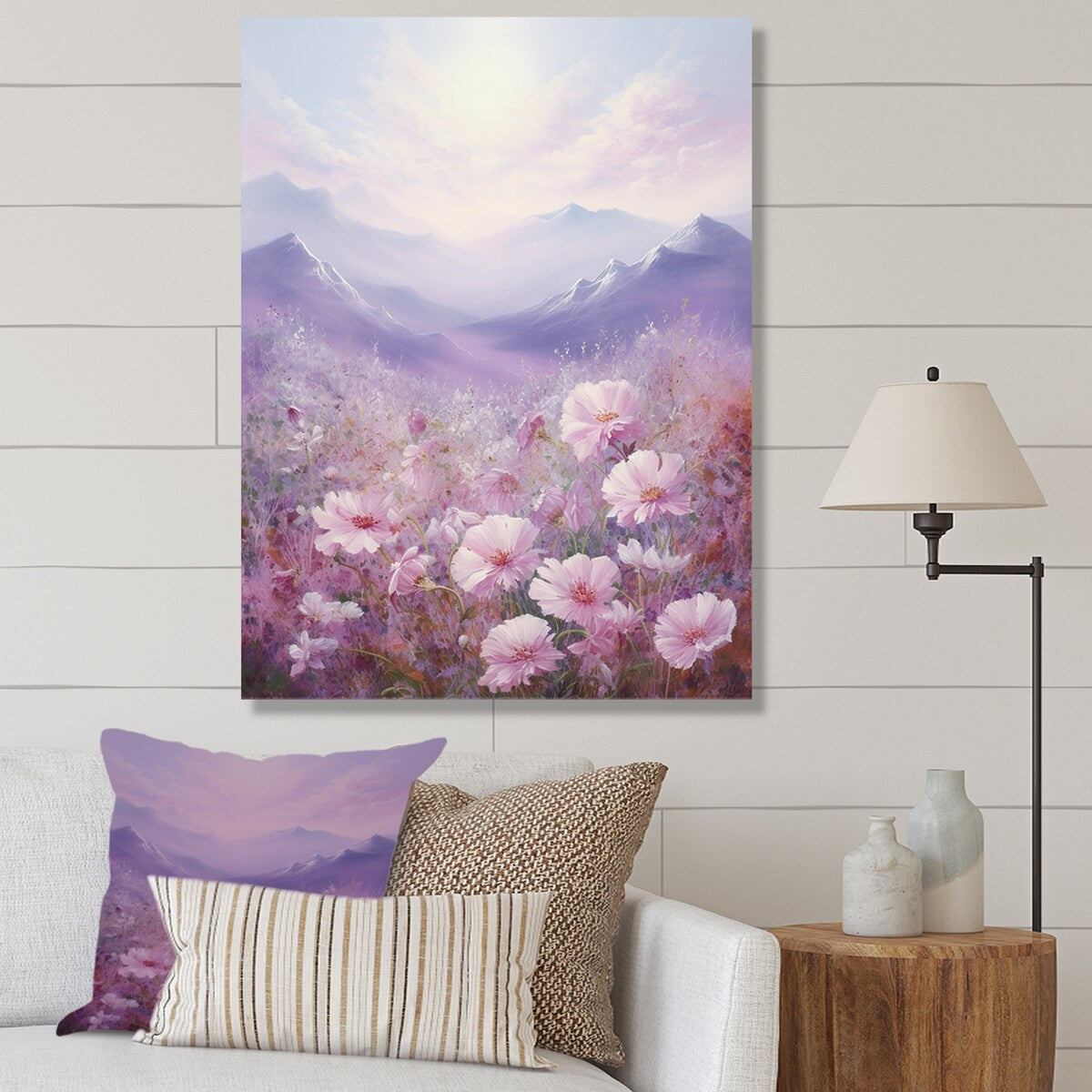 Designart "Pink Roses Field In Mountain II" Roses Wall Art