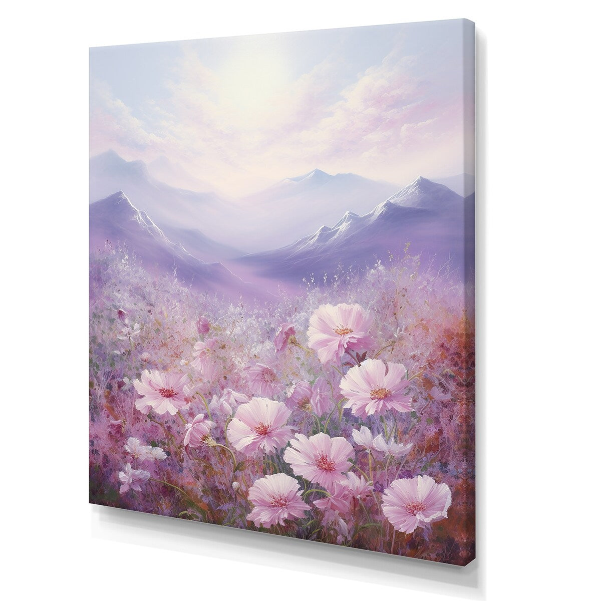 Designart "Pink Roses Field In Mountain II" Roses Wall Art
