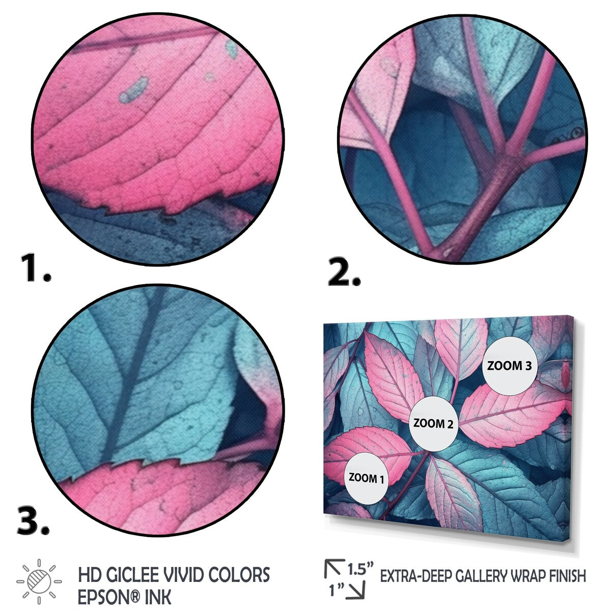 Designart "Pink Teal Leaf Of Splendor" Floral Wall Art Prints Set
