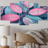 Designart "Pink Teal Leaf Of Splendor" Floral Wall Art Prints Set