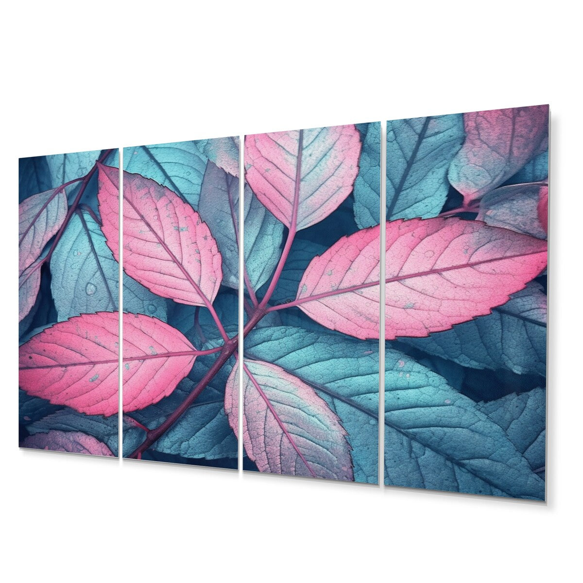 Designart "Pink Teal Leaf Of Splendor" Floral Wall Art Prints Set