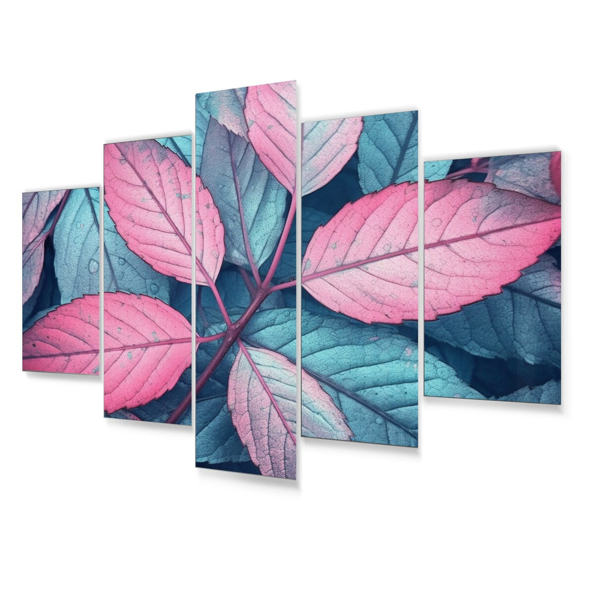 Designart "Pink Teal Leaf Of Splendor" Floral Wall Art Prints Set
