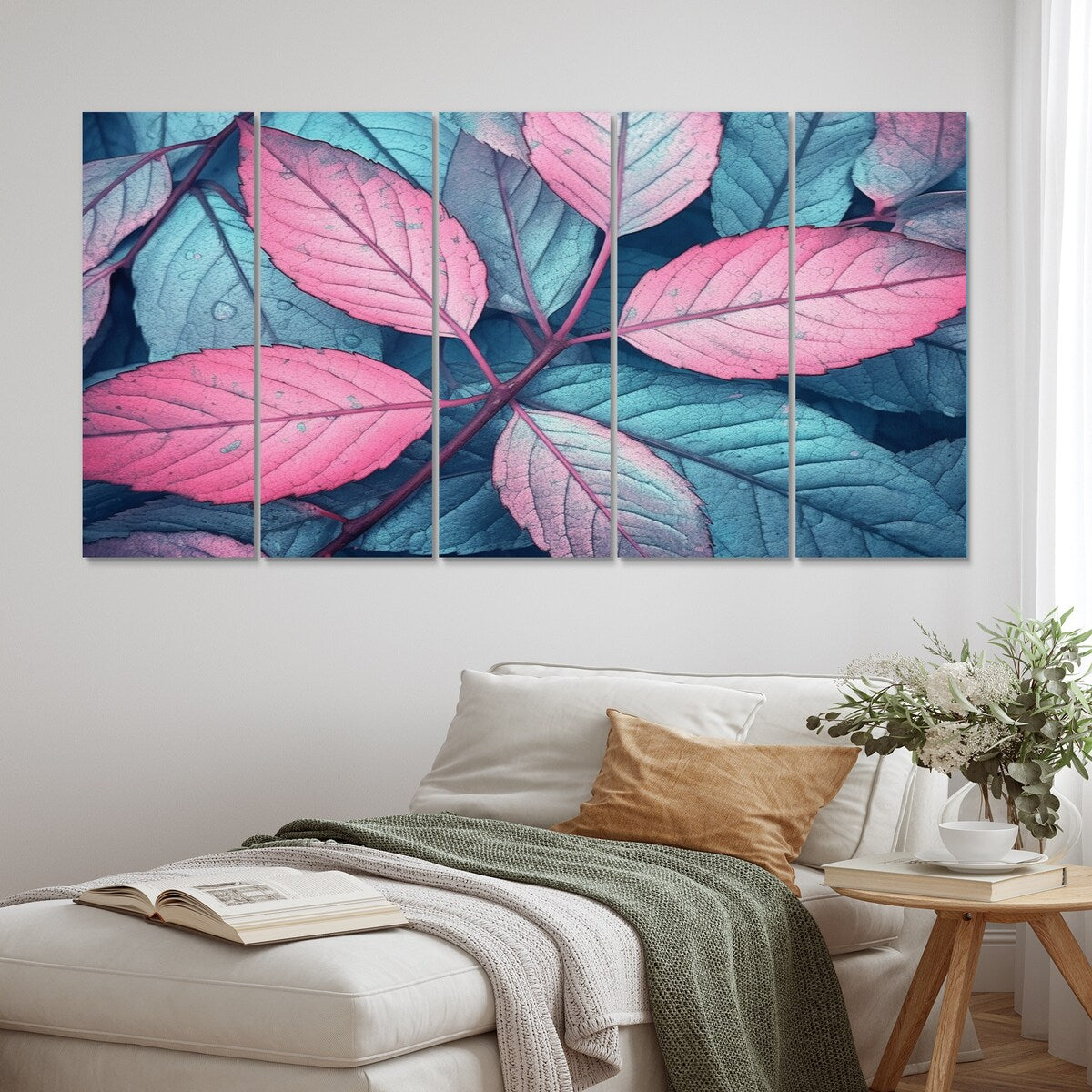Designart "Pink Teal Leaf Of Splendor" Floral Wall Art Prints Set