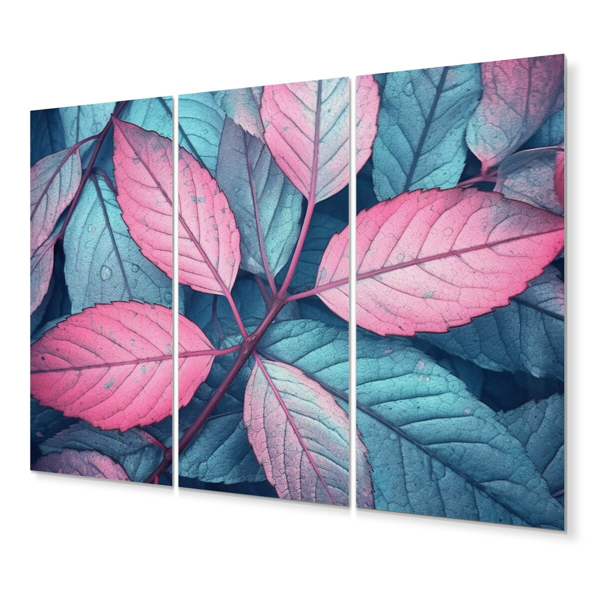 Designart "Pink Teal Leaf Of Splendor" Floral Wall Art Prints Set