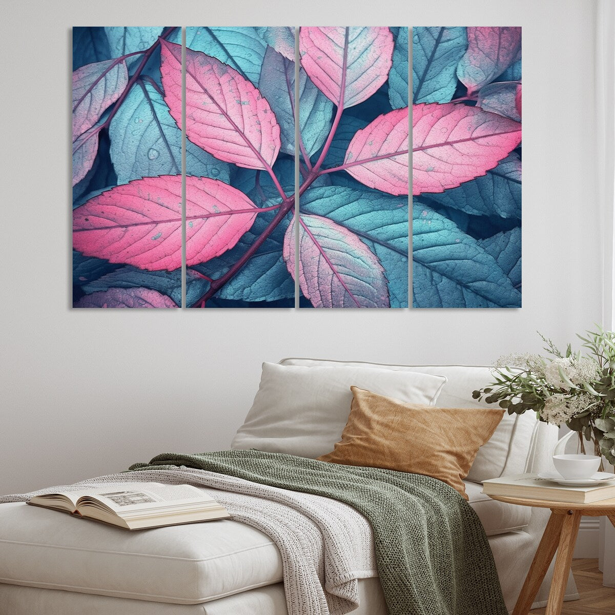 Designart "Pink Teal Leaf Of Splendor" Floral Wall Art Prints Set