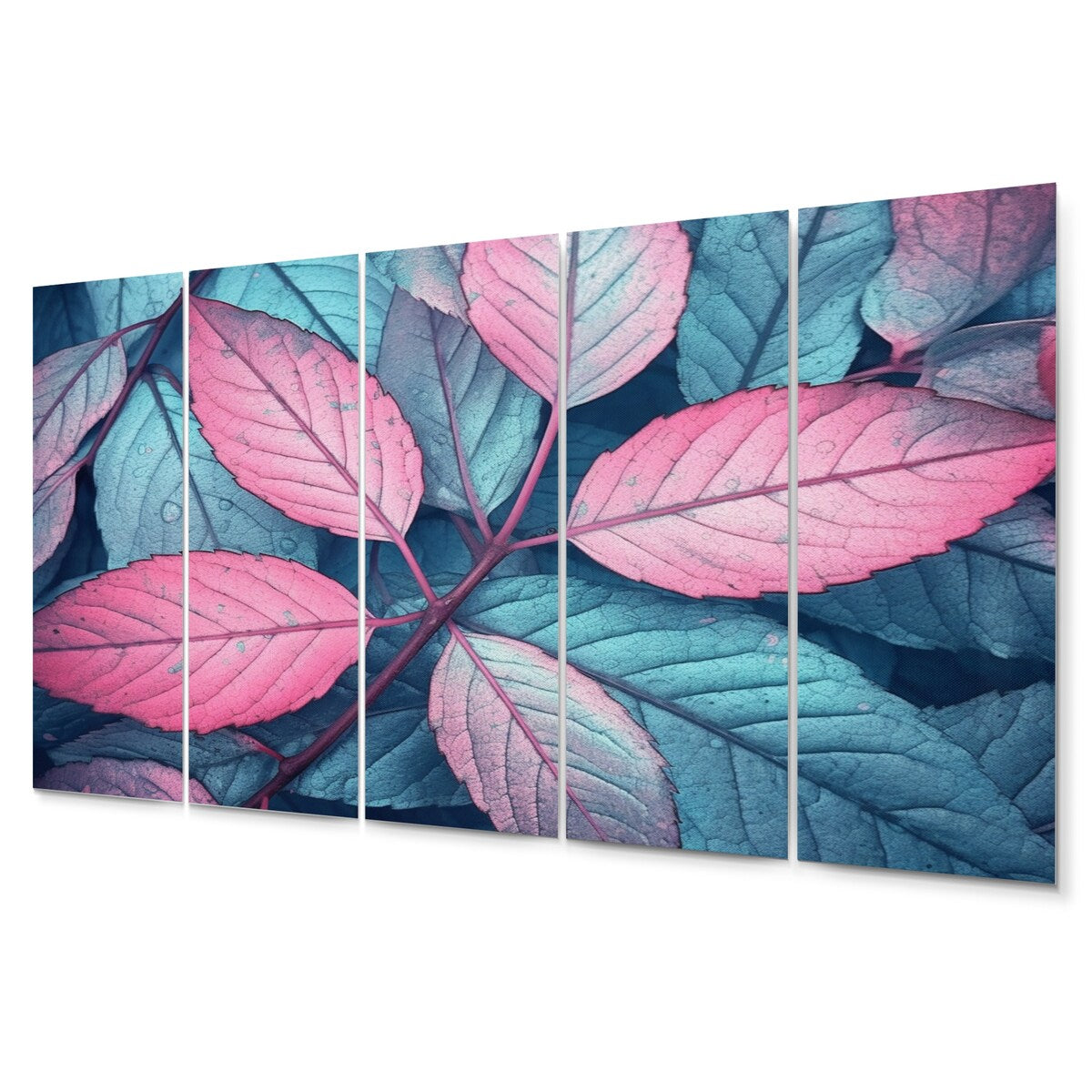 Designart "Pink Teal Leaf Of Splendor" Floral Wall Art Prints Set
