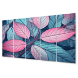 Designart "Pink Teal Leaf Of Splendor" Floral Wall Art Prints Set