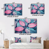 Designart "Pink Teal Leaf Of Splendor" Floral Wall Art Prints Set