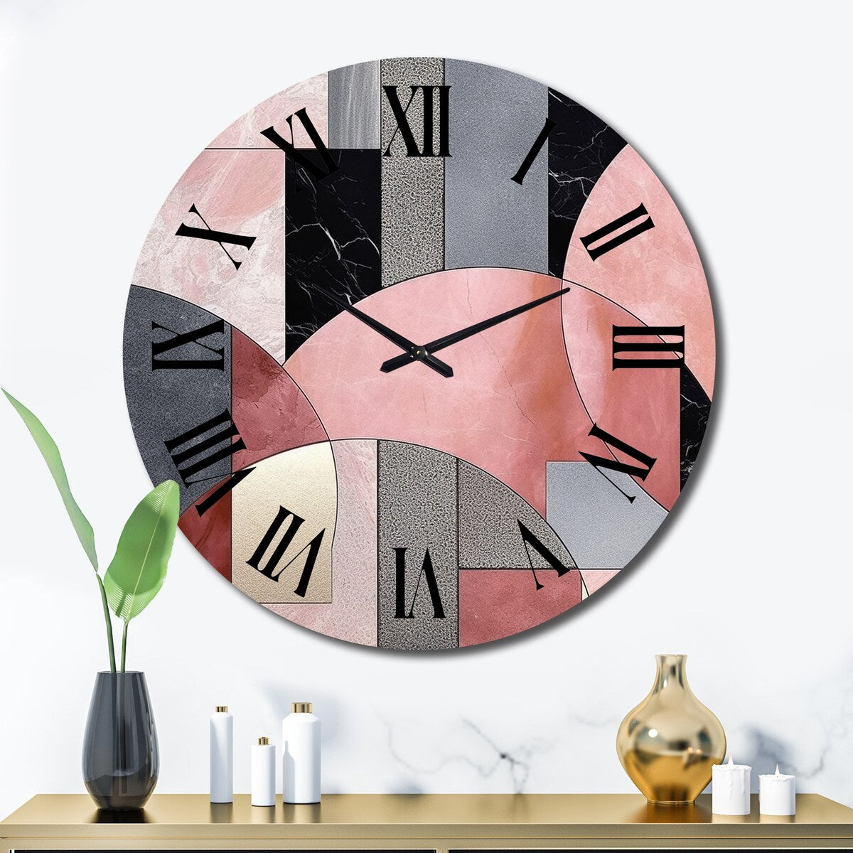 Designart "Pink Transcendent Angles II" Abstract Shapes Oversized Wall Clock