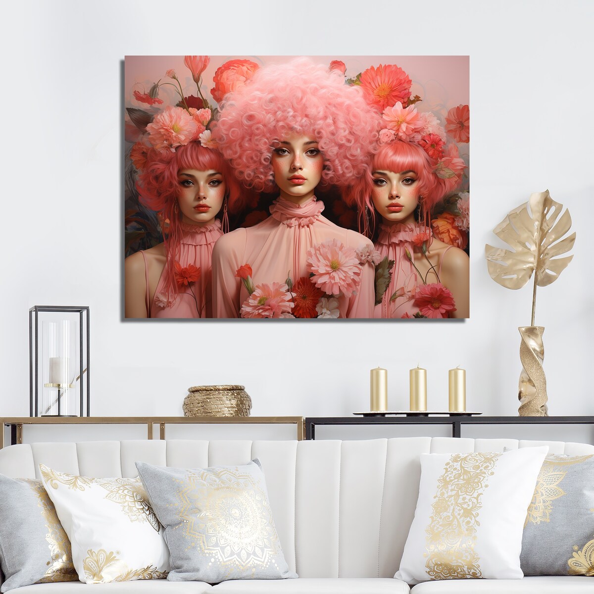 Designart "Pink Whimsical Wigs Portrait" Woman Pop Art Wall Art