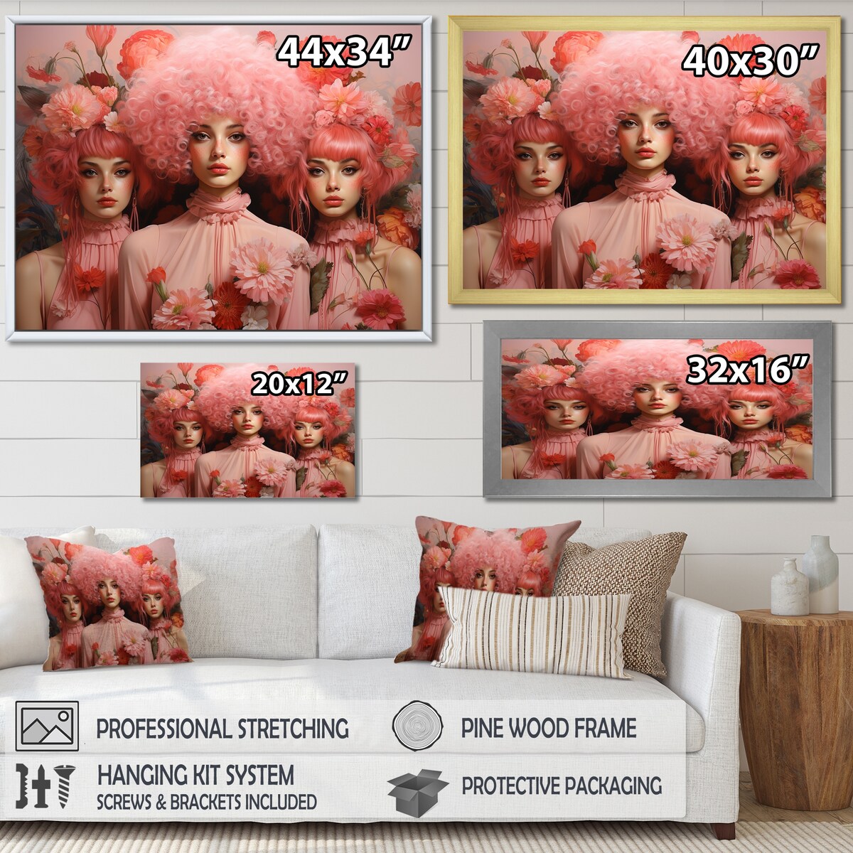 Designart "Pink Whimsical Wigs Portrait" Woman Pop Art Wall Art